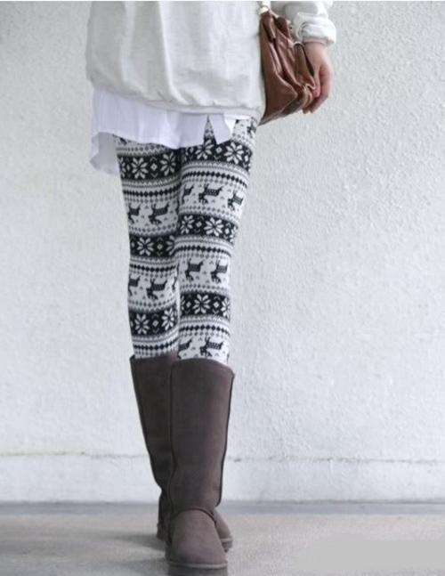 Warm Winter  Reindeer,  Snowflake Patterned Leggings 8-10