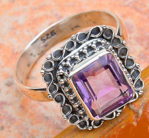FACETED AMETHYST SOLID .925 STERLING SILVER RING SIZE 8.5