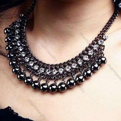 Black Charm Rhinestone Sexy Simple Sense The Ball Multilayer Necklace