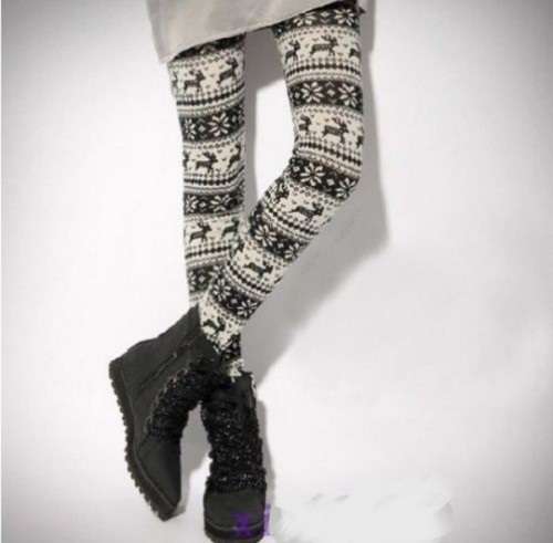 Warm Winter  Reindeer,  Snowflake Patterned Leggings 8-12