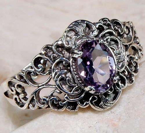 Natural 2ct Amethyst 925 Solid Sterling Silver Victorian Style Ring Sz 6.5