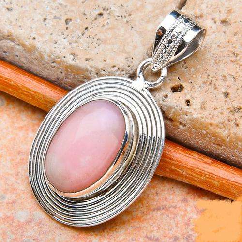 PINK OPAL SOLID .925 STERLING SILVER PENDANT 1 3/8"