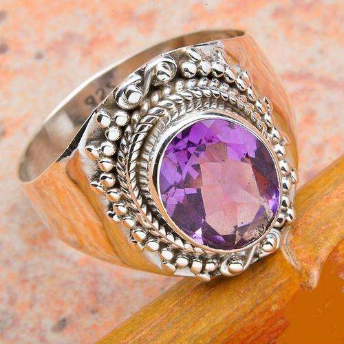 FACETED AMETHYST SOLID .925 STERLING SILVER RING SIZE  9.5