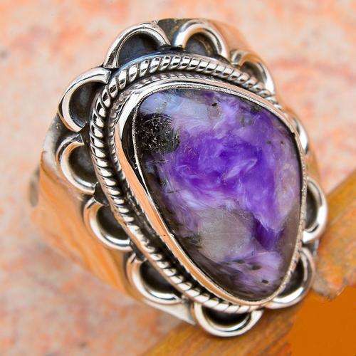 RARE CHAROITE SOLID .925 STERLING SILVER RING SIZE 7.25