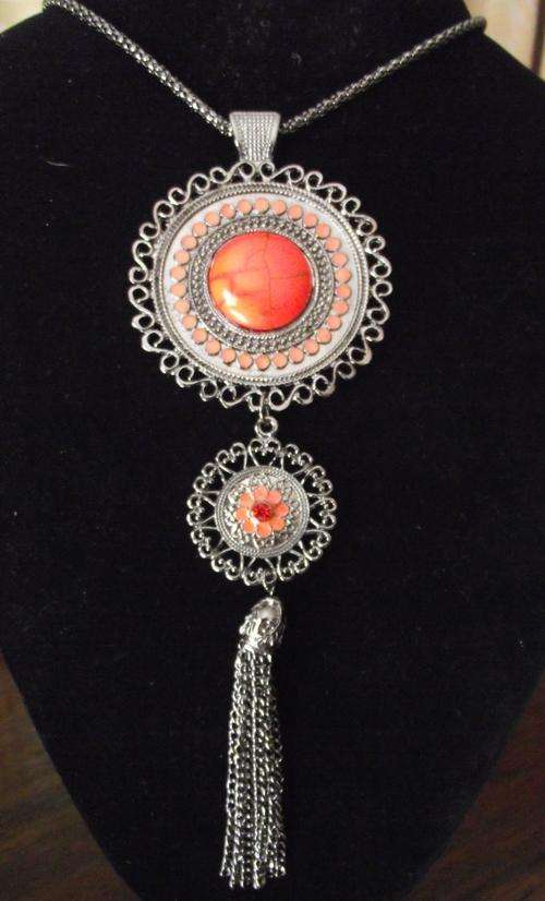 Stunning Orange Round Dangle Pendant Necklace