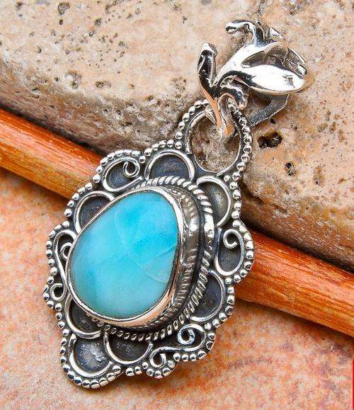 RARE LARIMAR SOLID .925 STERLING SILVER PENDANT 1 1/4"