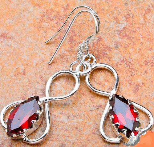 GARNET SOLID .925 SILVER EARRINGS 1 5/8 (45MM)