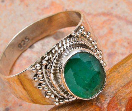 NATURAL BRAZILIAN EMERALD SOLID .925 STERLING SILVER RING SIZE 7.5