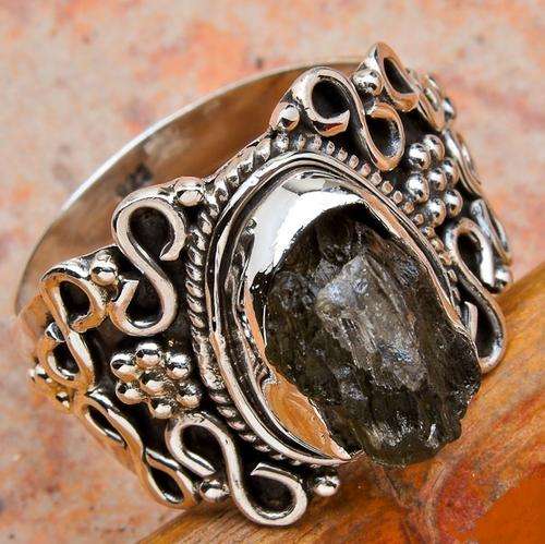CZECH MOLDAVITE SOLID .925 STERLING SILVER RING SIZE 7