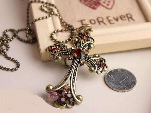 Metal  Cross Pendant Antique Look  Necklace.