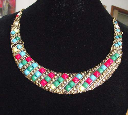 Vintage Style Colorful Acryl Beads Golden Bib Chain Necklace