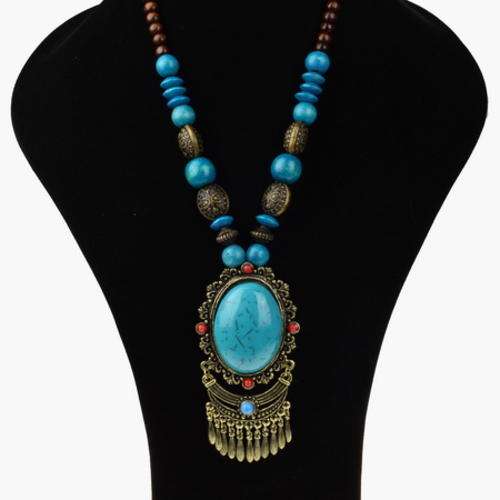 ***ONLY 1 AVAILABLE***Flossy Retro Copper Lucite Chunky CZ Gem Wood Chain Pendant Necklace