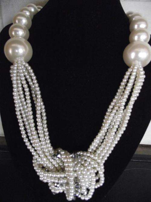 Chunky  Faux Pearls  and Crystals Multi String Necklace