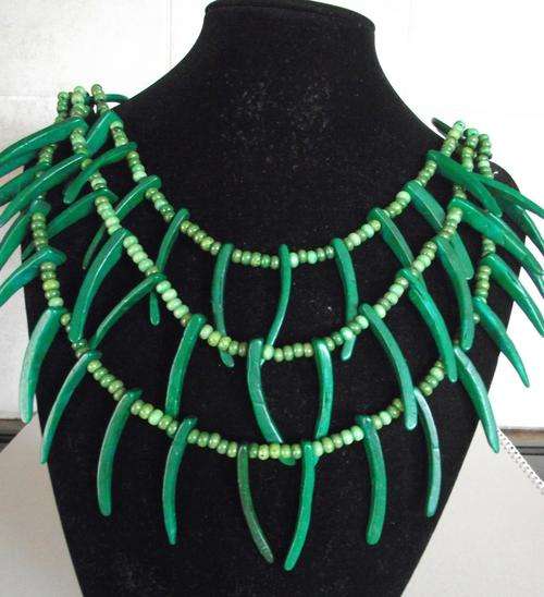 Bohemian Long Green Wood Beads Necklace