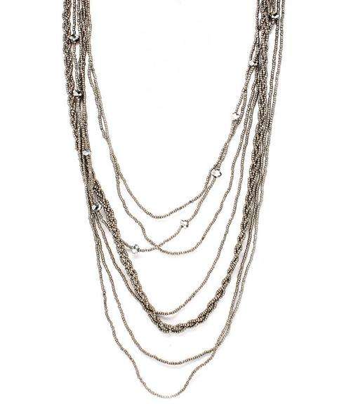 Lovely Silver Seed Bead Long Necklace 97cm
