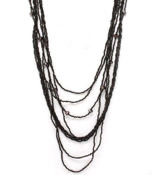 Lovely Black Seed Bead Long Necklace 97cm