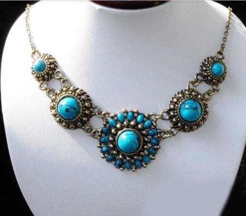 Vintage Style Bronze Turquoise Sunflower Necklace