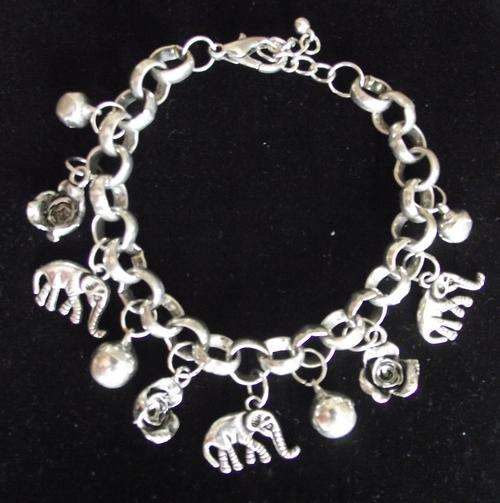 Gorgeous Tibetan Silver Elephant, Roses & Bells  Charm Bracelet