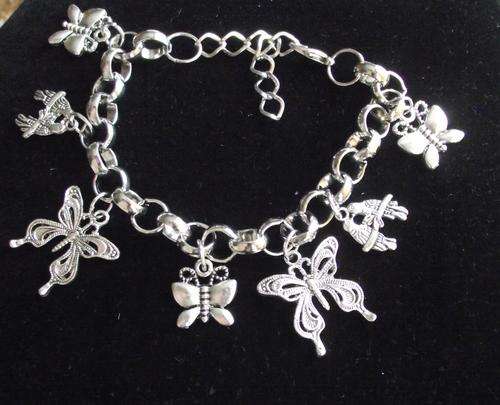 Tibetan Silver Butterfly, Kissing Birds  Charm Bracelet