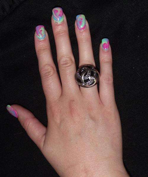 LOVELY TIBETAN SILVER BLACK FAUX ONYX & CRYSTALS DOME RING #8