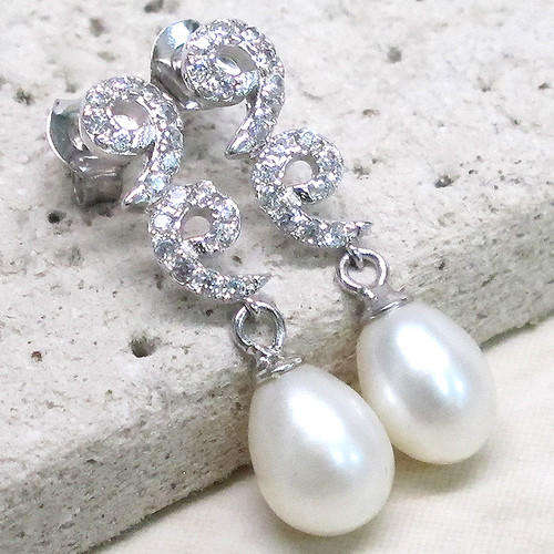 AMAZING FRESHWATER PEARL SOLID 925 STERLING SILVER  EARRINGS