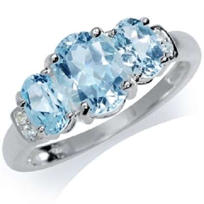 2.72ct. 3-Stone Natural Blue & White Topaz Solid 925 Sterling Silver Ring Sz 8