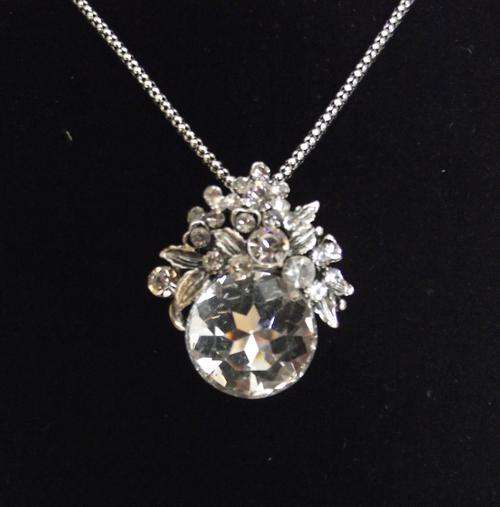 Stunning Smokey/Clear Crystal Pendant  Long Chain Necklace