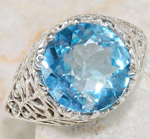 3ct Aquamarine 925 Solid Sterling Silver Art Nouveau Filigree Ring sz 6.5