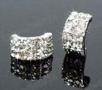 CRYSTAL rhinestone HUGGIE half hoop STUD EARRINGS