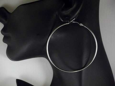 LARGE plain silver tone hoop earrings 6cm