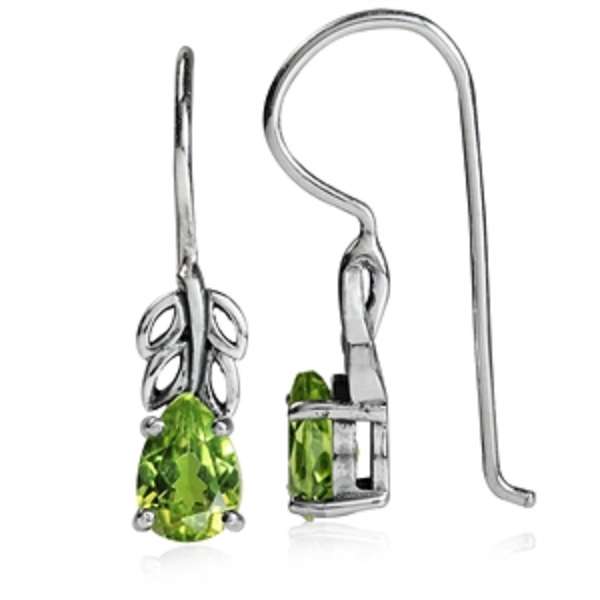 1.54ct. Natural Peridot SOLID 925 Sterling Silver Leaf Filigree Hook Earrings