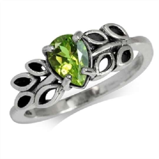 1.21ct. Natural Peridot 925 Sterling Silver Leaf Filigree Solitaire Ring size 8