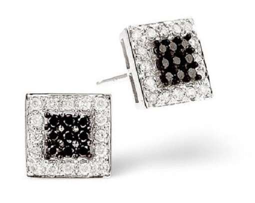 Silver Tone Black & Clear Crystal Stud Earrings