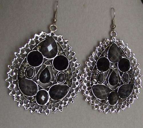Gorgeous Tibet Silver Black/Gray Faceted Stone oval Dangle Earrings (Lead Free)