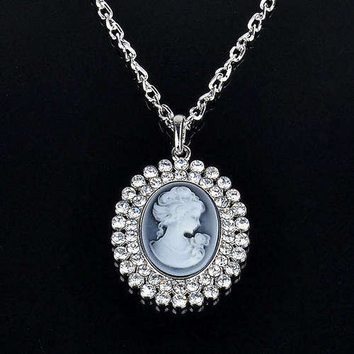 Victorian Cameo  Crystal Pendant Necklace