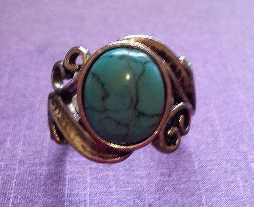 LOVELY TIBETAN SILVER  RESIN TURQUOISE RING # 10
