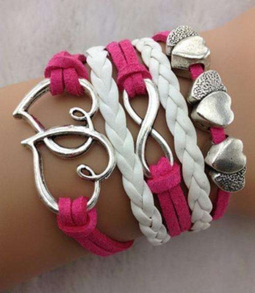 PINK and White  Infinity  Heart Love Charm Bracelet