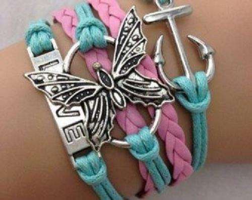 Pink/Blue Infinity Butterfly Anchor Love Charm Bracelet
