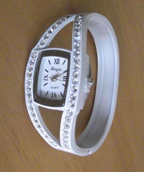 White Bracelet Bangle  Rhinestone Quarts Women's Wrist Watch