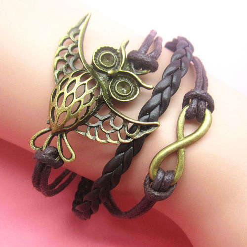 BROWN Owl  Infinity Charm Bracelet