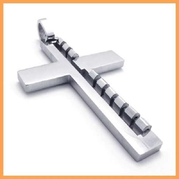 Solid Stainless Steel Cross Pendant & 3mm 60cm Stainless Steel Rope Chain Plus Free Giftbox