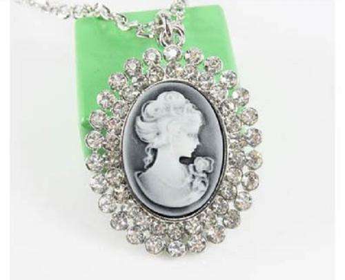 Victorian Cameo  Crystal Pendant Necklace