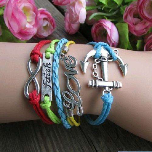 Infinity Multi-Color Faith Love Anchor Charm Bracelet in