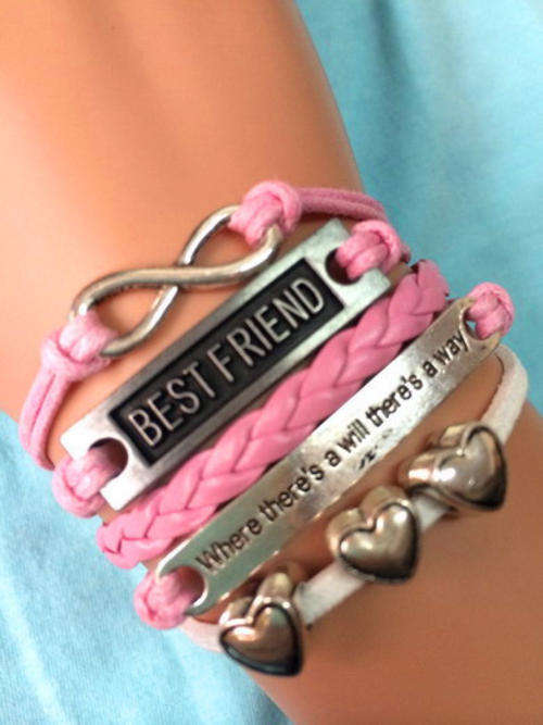 Infinity Pink/White Best Friends Charm Bracelet in