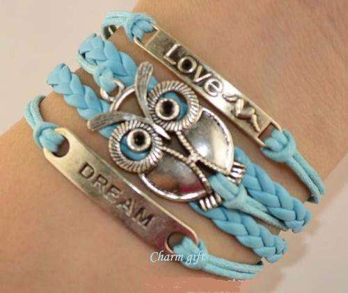 Infinity Blue Owl Love Dream Charm Bracelet