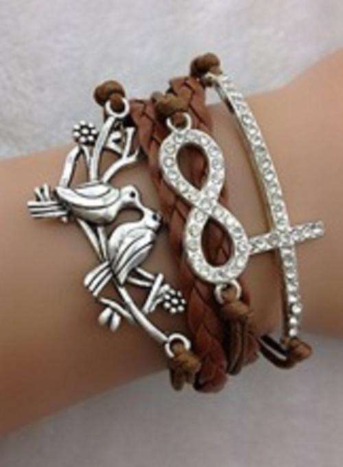 Purple Infinity Rhinestones Love Bird Cross Charm Bracelet