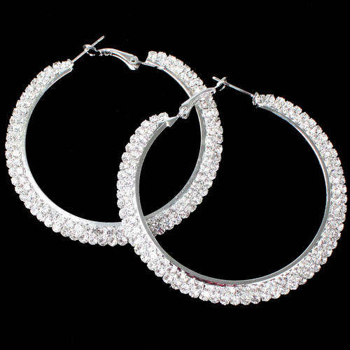 BEAUTIFUL SILVER TONE DIAMANTE HOOP EARRINGS