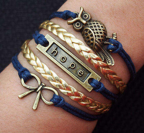 Blue/Gold Infinity Owl Bow Bracelet