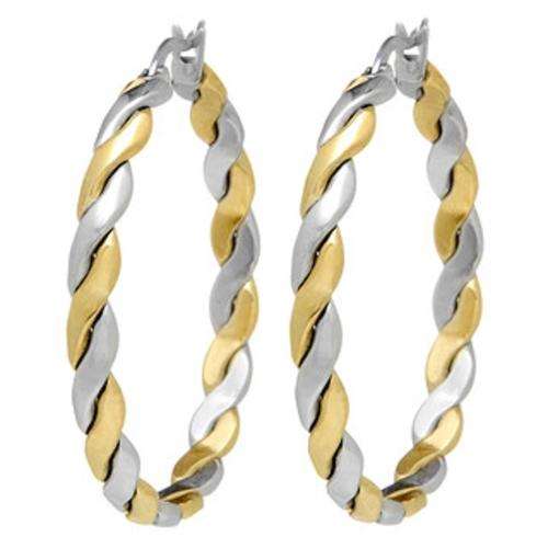 **2 Years Guarantee**  Two-tone Gold-filled Twisted Rope Hoop Earrings