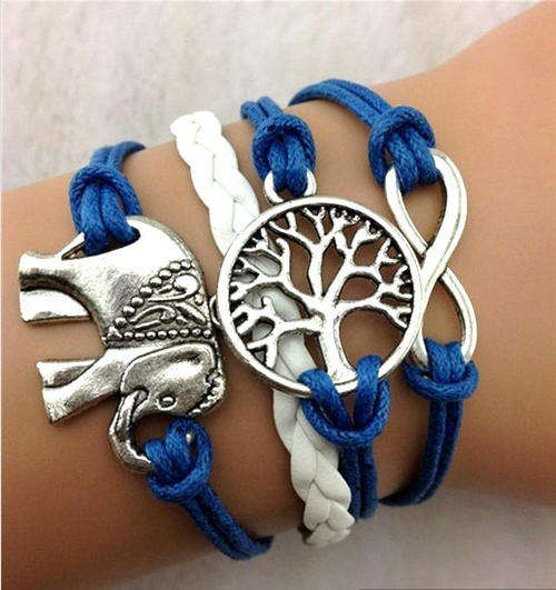 Blue/White Infinity Elephant Tree Leather Cute Charm Bracelets
